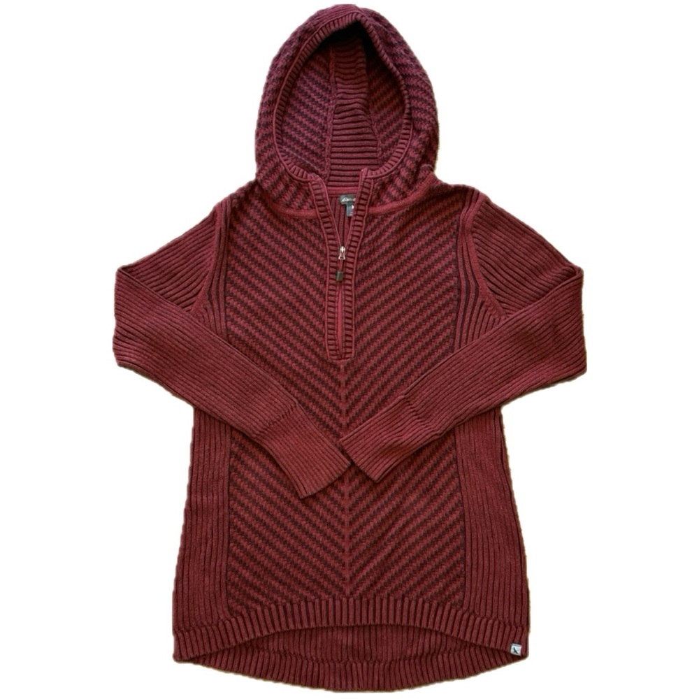 Eddie Bauer Red Knit Sweater Hoodie Quarter Zip Size Large